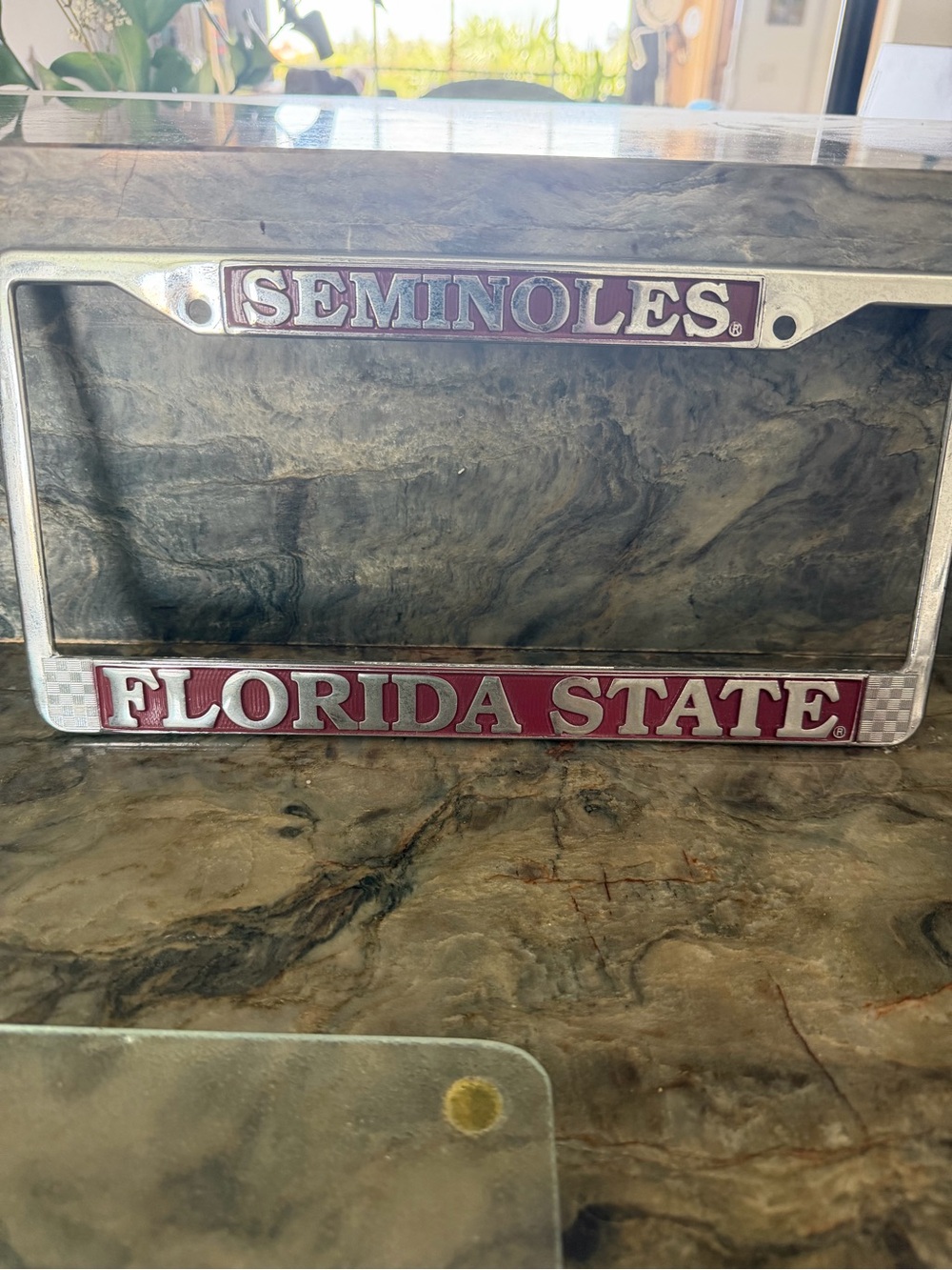 Florida State University license plate holder.